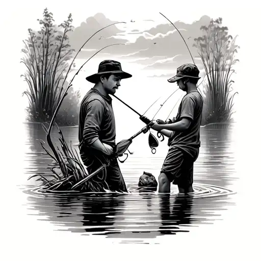Father Son Fishing tattoo design idea