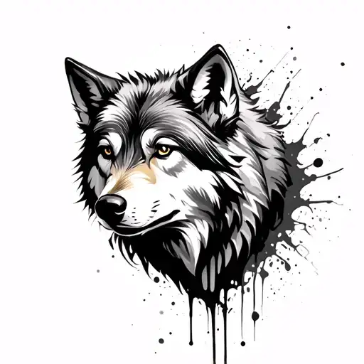 wolf with body fading into paint splatters tattoo design idea