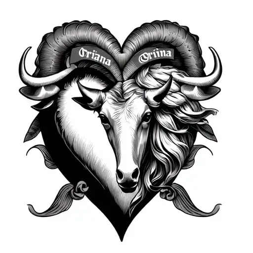 traditional mom heart but with the name Oriana and Taurus zodiac sign tattoo design idea