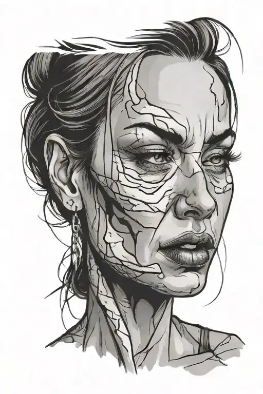 woman mad crying face tattoo design idea