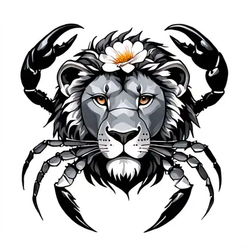 crab and the Leo lion with flower tattoo design idea
