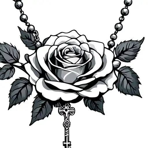 rosary necklace wrapped around 1 rose  tattoo design idea