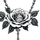 rosary necklace wrapped around 1 rose  tattoo design idea