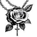 rosary necklace wrapped around 1 rose  tattoo design idea