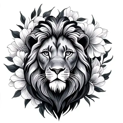 lion mandala flowers blooming tattoo design idea