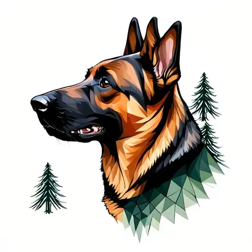 Belgian Malinois with pinetrees tattoo design idea