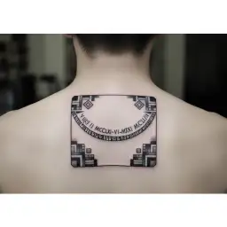 "VIII·XII·MCMLXXI V·I·MCMXLIX" large Roman numbers around collar bone  tattoo design idea