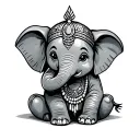Baby Elephant sitting pose with beads on the waist Egyptian Bohemian cartoonish vibe tattoo design idea