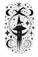 Witchy symbols with moons tattoo design idea