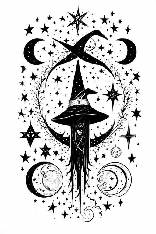 Witchy symbols with moons tattoo design idea