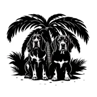 palm tree with basset hound and lab sitting together tattoo design idea