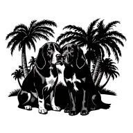 palm tree with basset hound and lab sitting together tattoo design idea