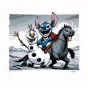 stitch chasing Olaf riding on Maximus  tattoo design idea
