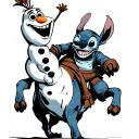stitch chasing Olaf riding on Maximus  tattoo design idea