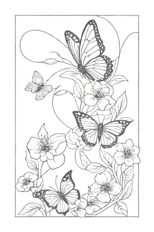 butterfly and flowers growing tattoo design idea