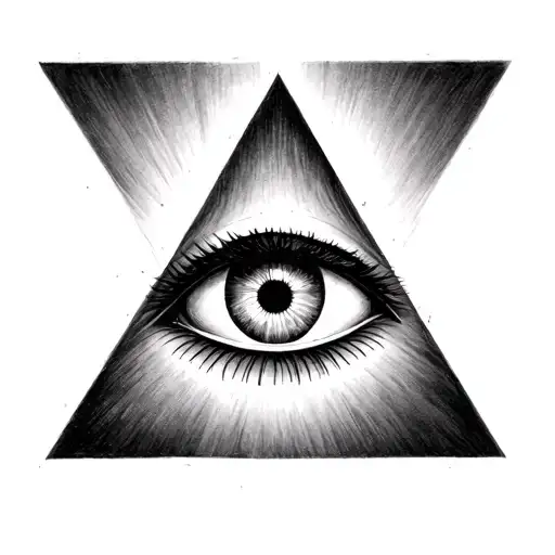 Third eye in the middle of a pencil hashed circle centered in the middle of an upside down perfect equilateral triangle tattoo design idea
