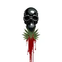 composition,black robot skull with gas mask,marijuana leaves in the background,dripping blood tattoo design idea