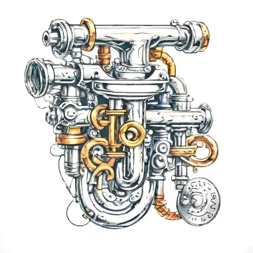 plumbing, wrenches, copper pipes tattoo design idea