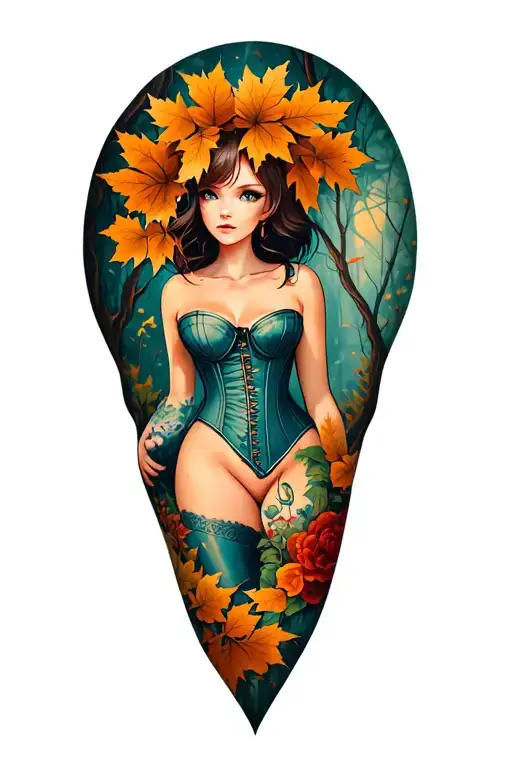 Autumn forest tattoo with corset tattoo with pokemon tattoo design idea