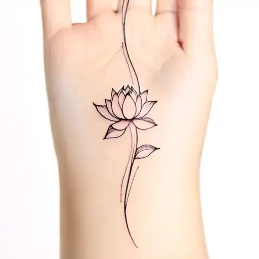 Line Tattoo Vertical - lotus, healing, new beginnings, strength tattoo design idea