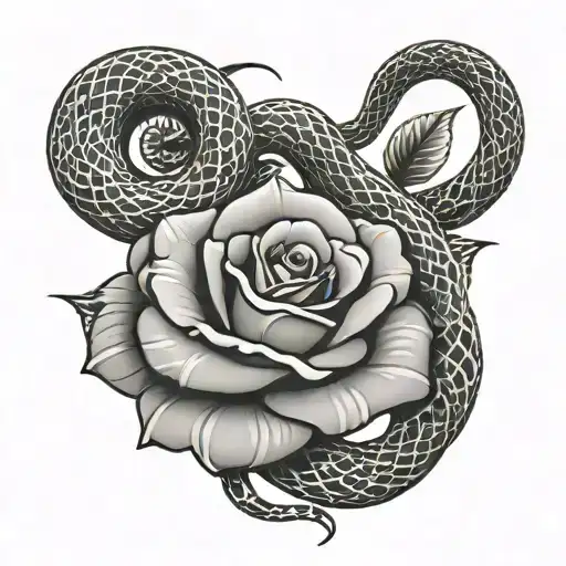 rose and snake coiled tattoo design idea