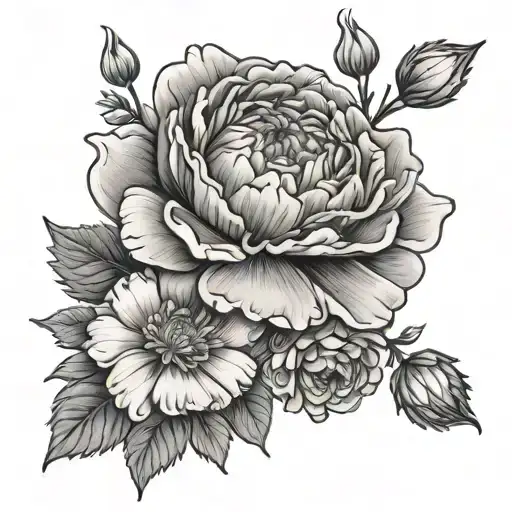carnation, primrose, aster, chrysanthemum boquete tattoo design idea