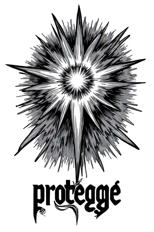 the word "protegge" and a starburst aftee tattoo design idea