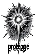 the word "protegge" and a starburst aftee tattoo design idea