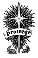 the word "protegge" and a starburst aftee tattoo design idea
