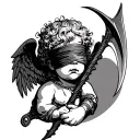 cherub blindfold holding scythe  tattoo design idea