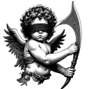 cherub blindfold holding scythe  tattoo design idea