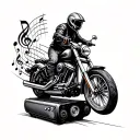 a motorcycle riding on top of a musical portable and emitting musical notes from the exhaust tube tattoo design idea