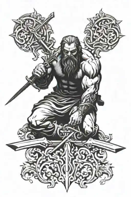 Hephaestus forging a sword tattoo design idea