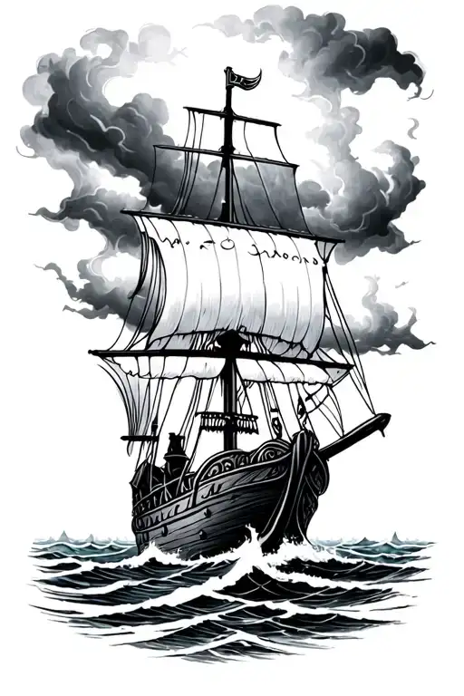 viking ship in sea storm tattoo design idea