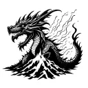 Quetzalcoatl dragon emerging out of volcano erupting. mayan tribal designed volcano tattoo design idea