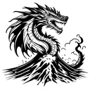 Quetzalcoatl dragon emerging out of volcano erupting. mayan tribal designed volcano tattoo design idea