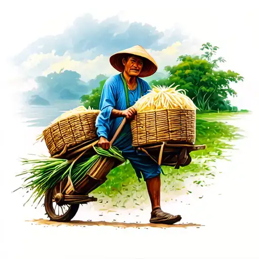 vietamese rice farmer carrying goods tattoo design idea