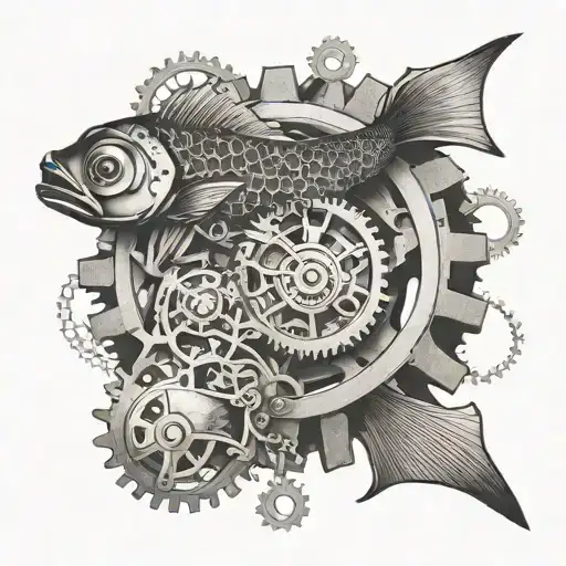 A mechanical gear with fish scales pattern tattoo design idea