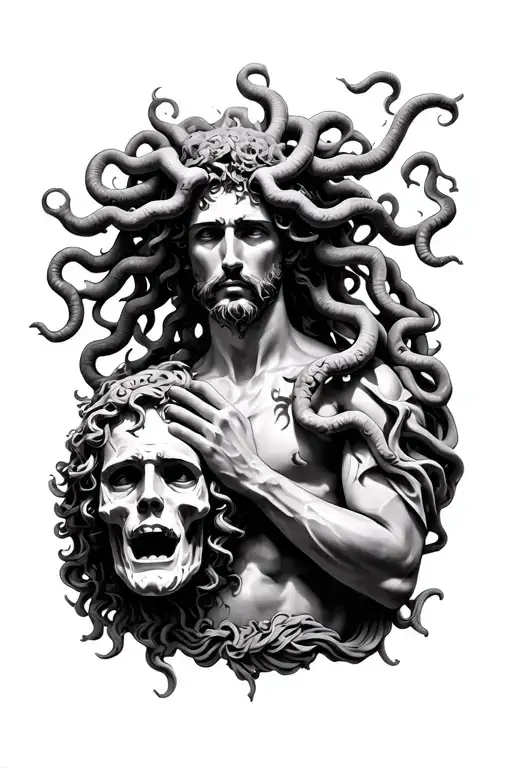 Medusa holding decapitated head of Poseidon  tattoo design idea