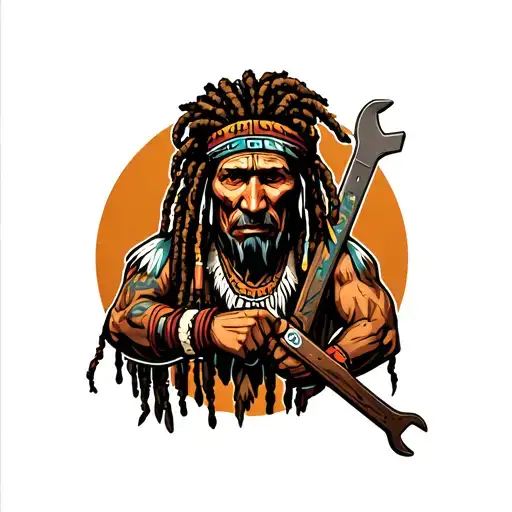 "Indigenous Plumbing " "Indigenous Plumbing " "Indigenous Plumbing " dread lock Native American holding a wrench tattoo design idea