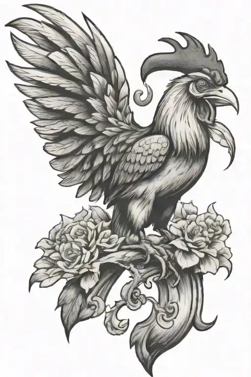 In the tattoo, I want a colt 45 pistol, fighting rooster, goat, John Deere Logo, buzzard, pond, cowboy hat,  tattoo design idea