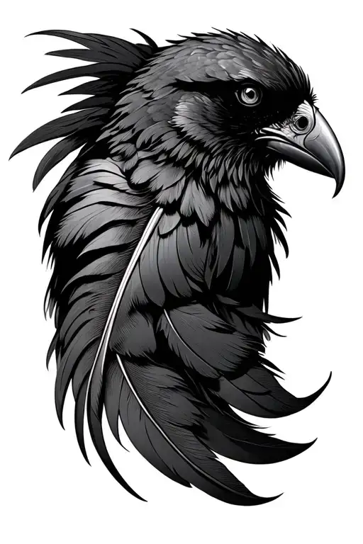 feather raven tattoo design idea