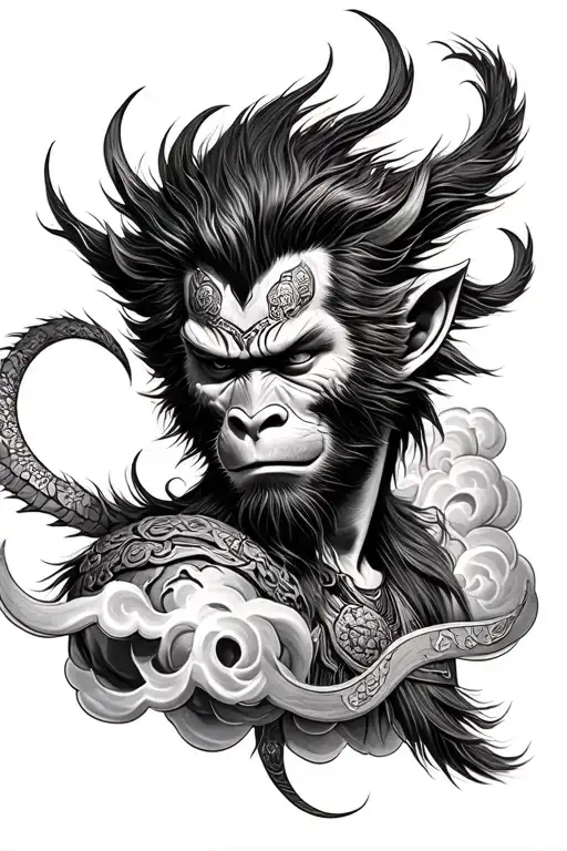 sun wukong full body cloud step tattoo design idea