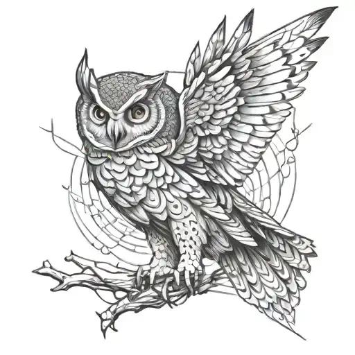 owl flying tattoo design idea