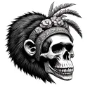 a human skull with a terrifying monkey headdress tattoo design idea