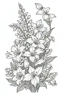 lily of the valley, marigold, cosmos, daisy, morning glory bouquet  tattoo design idea