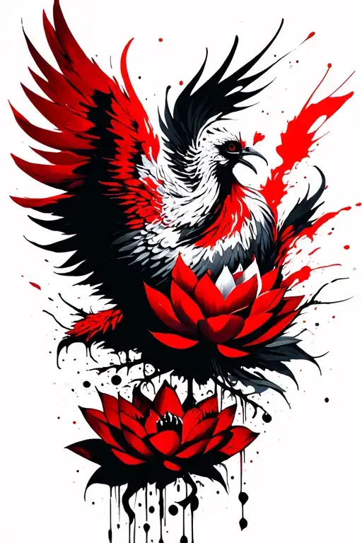 rising phoenix with lotus flowers tattoo design idea