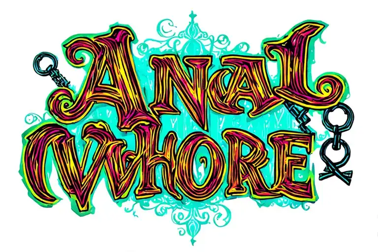 "Anal Whore"  "collar" "leash" "submissive" "shackles" "keys" "cage" tattoo design idea