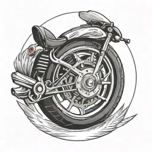 single motorcycle wheel with wing attached tattoo design idea