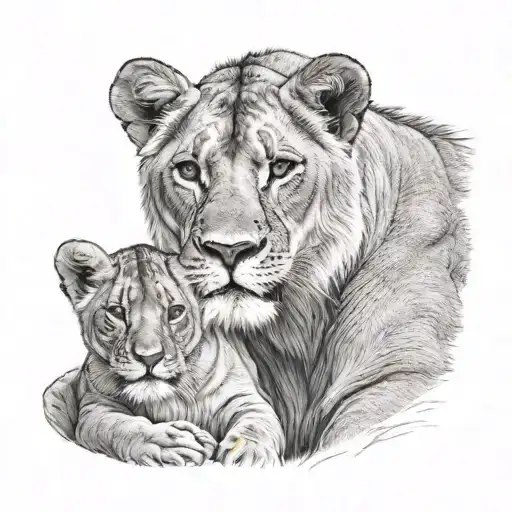 lioness and cub tattoo design idea